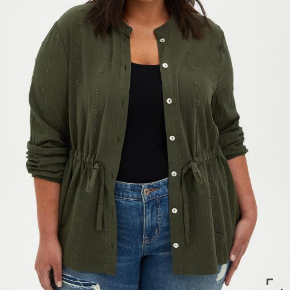 Olive Gauze Embroidered Jacket